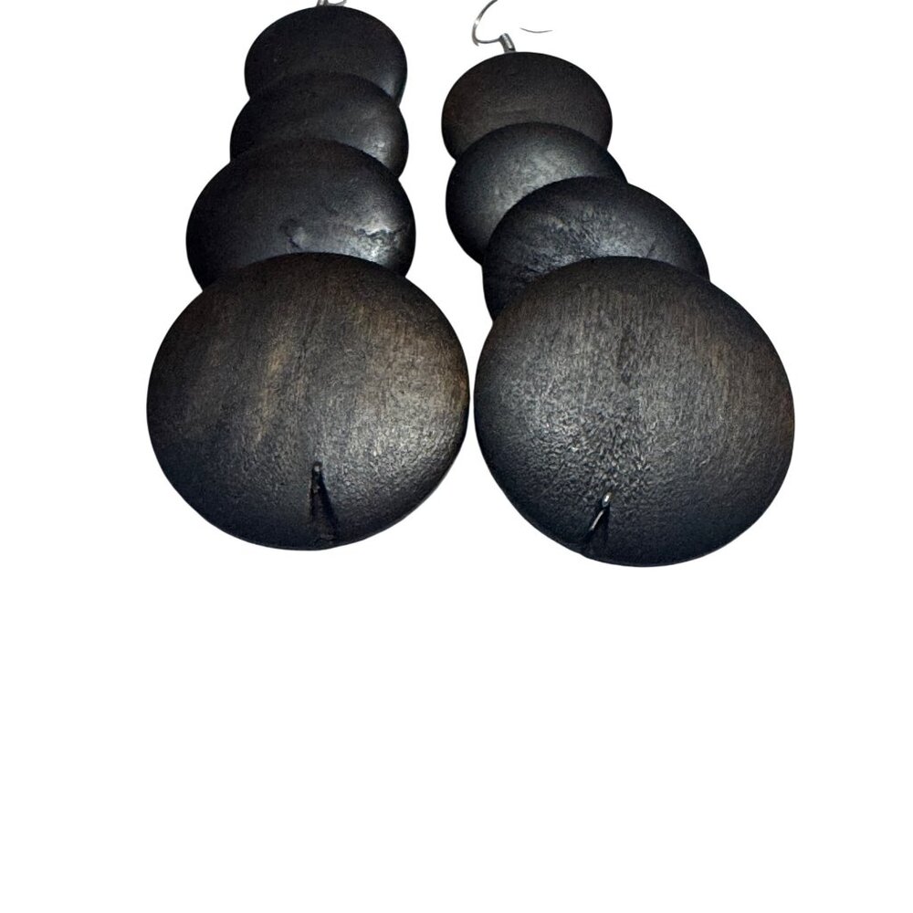 Wood Dangle Earrings Multi-Tiered Dark Brown Lightweight Bohemian Statement - Picture 5 of 5